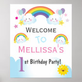 Welkomstbord van de Birthday Party Clouds en Rainb Poster (Voorkant)