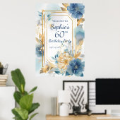 Welkomstbord van de Birthday party met bloemen Poster (Thuiskantoor)