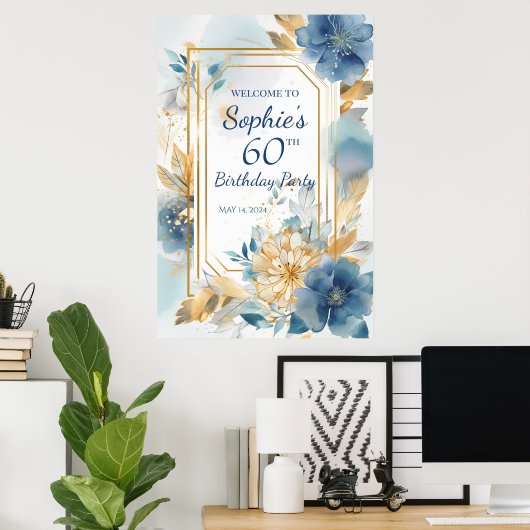 Welkomstbord van de Birthday party met bloemen Poster (Thuiskantoor)