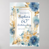 Welkomstbord van de Birthday party met bloemen Poster (Voorkant)