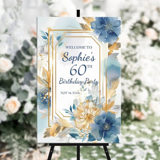 Welkomstbord van de Birthday party met bloemen Poster