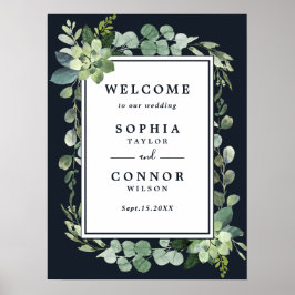 Welkomstbord van de nachtmarine Blue Succulent Wed Poster