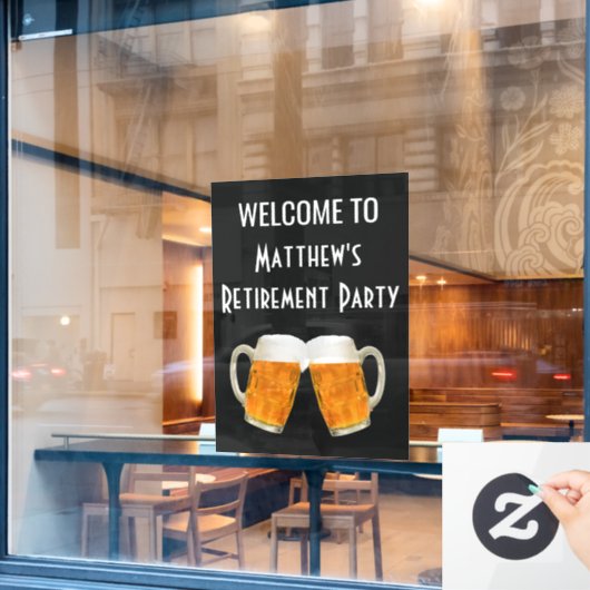 Welkomstbord van de Pensioenpartij op biermerken Raamsticker (Cafe Raam)
