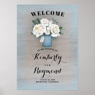 Welkomstbord van Dusty Blue Mason Jar Wedding Poster