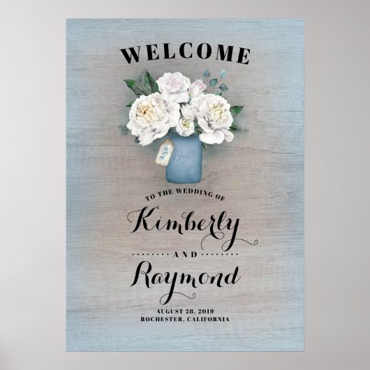 Welkomstbord van Dusty Blue Mason Jar Wedding Poster (Voorkant)
