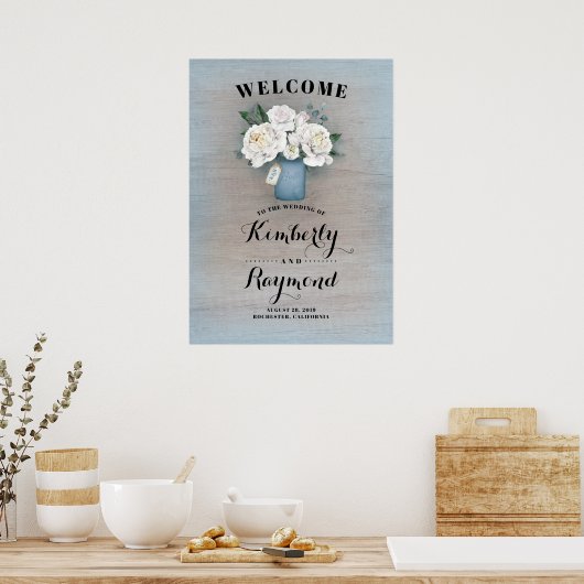 Welkomstbord van Dusty Blue Mason Jar Wedding Poster (Keuken)