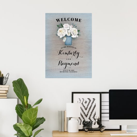 Welkomstbord van Dusty Blue Mason Jar Wedding Poster (Thuiskantoor)