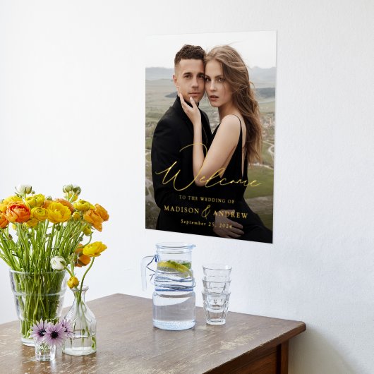 Welkomstbord van Elegant Gold Foil Script Weduwsch Folie Afdrukken (Laag (Keuken))