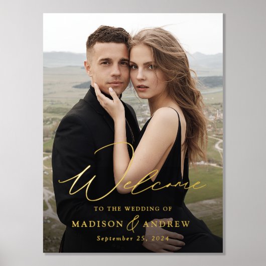 Welkomstbord van Elegant Gold Foil Script Weduwsch Folie Afdrukken (Voorkant)
