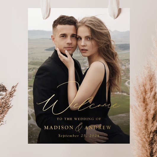 Welkomstbord van Elegant Gold Foil Script Weduwsch Folie Afdrukken