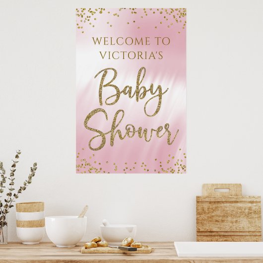 Welkomstbord van Elegant Pink Gold Baby shower Poster (Keuken)