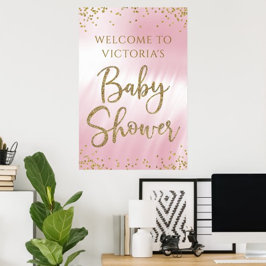 Welkomstbord van Elegant Pink Gold Baby shower Poster (Thuiskantoor)