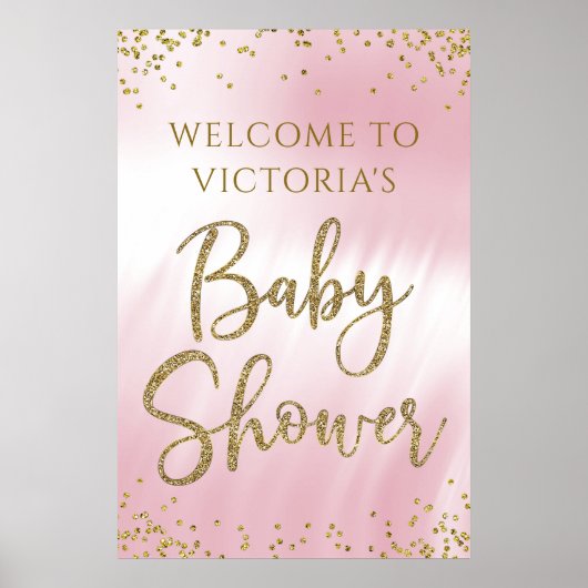 Welkomstbord van Elegant Pink Gold Baby shower Poster (Voorkant)