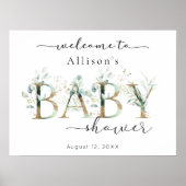 Welkomstbord van Eucalyptus Gold-Baby shower Poster (Voorkant)