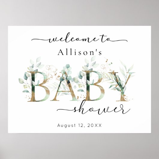 Welkomstbord van Eucalyptus Gold-Baby shower Poster (Voorkant)