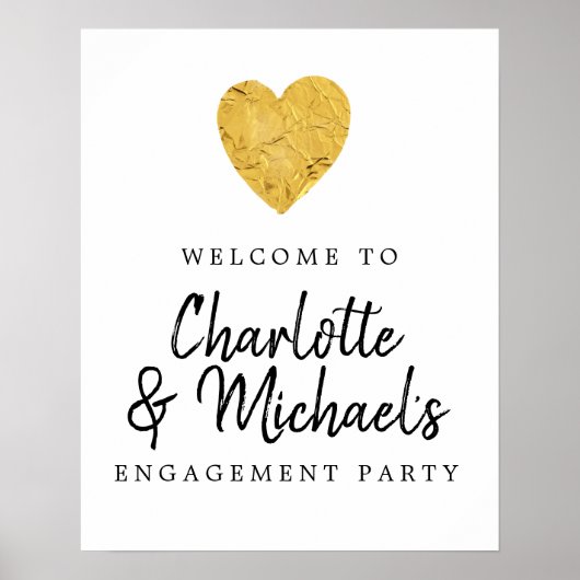 Welkomstbord van Gold Foil Heart Engagement Party Poster (Voorkant)