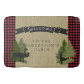 Welkomstbord van het bergmeer Rustic Cabin Deer Mo Badmat (Voorkant)