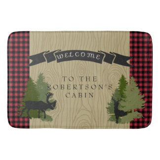 Welkomstbord van het bergmeer Rustic Cabin Deer Mo Badmat
