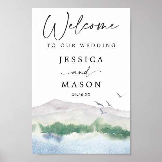 Welkomstbord van het bergmeer van het huwelijk poster (Voorkant)