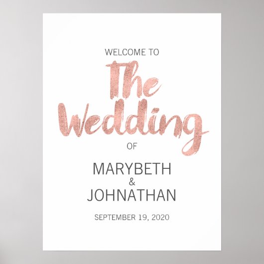 Welkomstbord van het moderne Roos Gold Love Wedden Poster (Voorkant)
