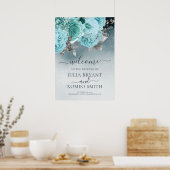 Welkomstbord van het mosterdblauwe Floral Weddensc Poster (Keuken)