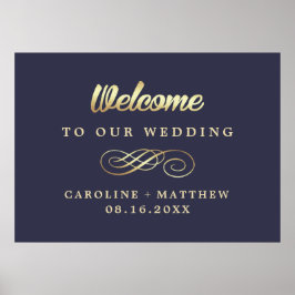 Welkomstbord van marinesolf Blue Gold Elegant Wedd Poster