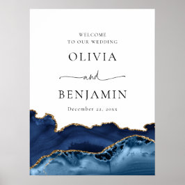Welkomstbord van marinesurroge goudgeode bruiloft poster