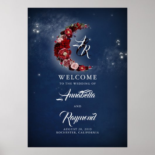 Welkomstbord van Navy Blue en Burgundy Starry Wedd Poster (Voorkant)