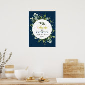Welkomstbord van Navy Blue en Eucalyptus Greenery Poster (Keuken)