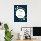 Welkomstbord van Navy Blue en Eucalyptus Greenery Poster (Thuiskantoor)