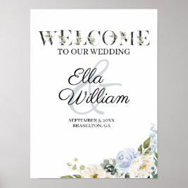 Welkomstbord van Rustic Blue Floral Wedding Poster