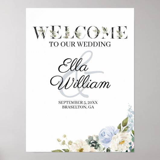 Welkomstbord van Rustic Blue Floral Wedding Poster (Voorkant)