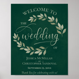 Welkomstbord van Rustic Leaves Sage & Emerald Wedd Poster