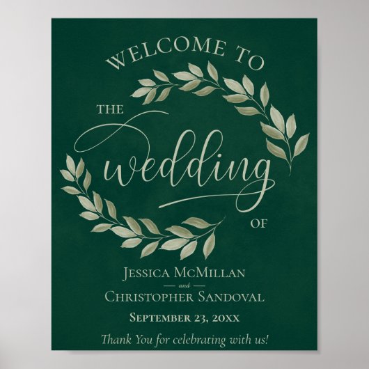 Welkomstbord van Rustic Leaves Sage & Emerald Wedd Poster (Voorkant)