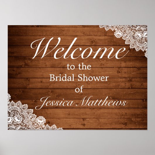 Welkomstbord van Rustic Wood & Lace Vrijgezellenfe Poster (Voorkant)