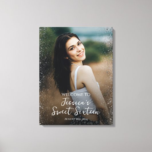 Welkomstbord van zestien partijen met foto canvas afdruk (Voorkant)