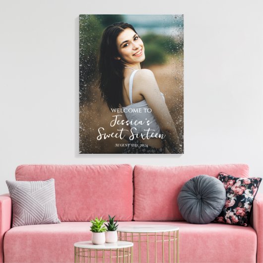 Welkomstbord van zestien partijen met foto canvas afdruk (Insitu (Woonkamer))