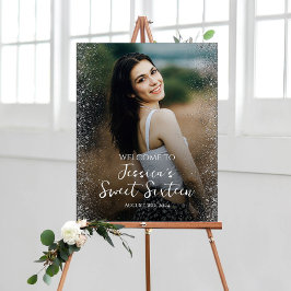 Welkomstbord van zestien partijen met foto canvas afdruk