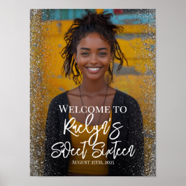 Welkomstbord van zestien partijen met foto poster