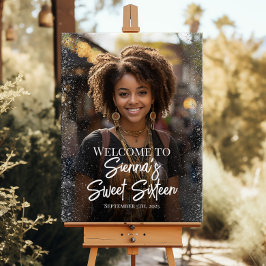 Welkomstbord van zestien partijen met foto poster