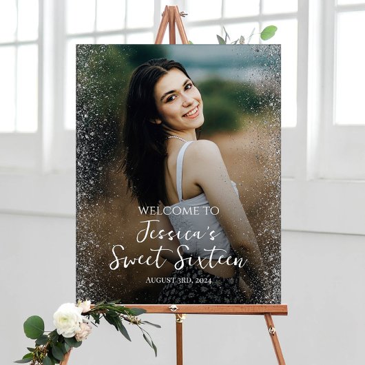 Welkomstbord van zestien partijen met foto poster