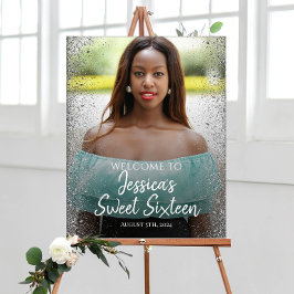 Welkomstbord van zestien partijen met foto poster