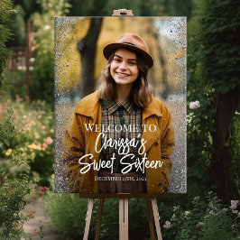 Welkomstbord van zestien partijen met foto poster