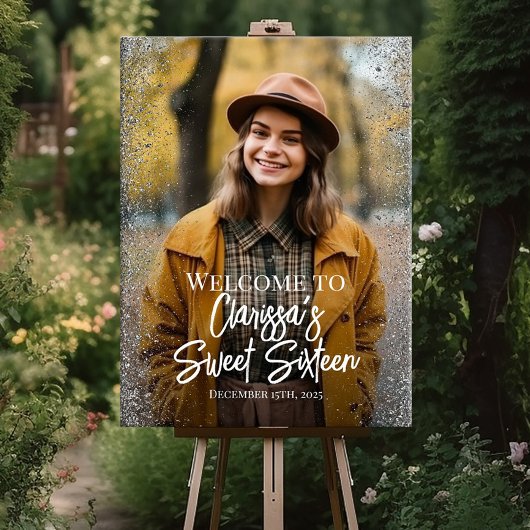 Welkomstbord van zestien partijen met foto poster