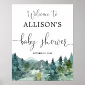 Welkomstbord voor baby shower in rustieke bergwoud poster (Voorkant)