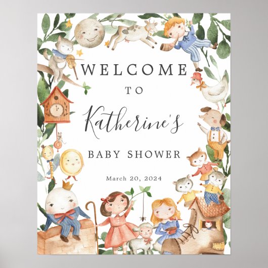 Welkomstbord voor baby shower met kinderrijmpjes poster (Voorkant)