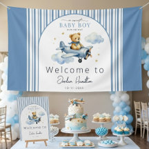 Welkomstbord voor babyfeest 'Kleine Piloot Teddybe
