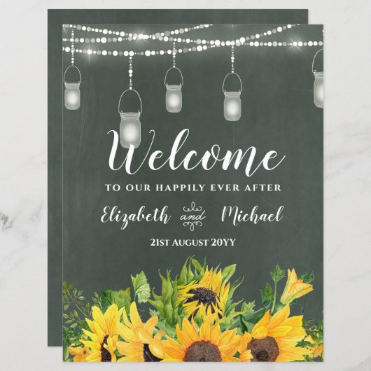 Welkomstbord voor begrotingsbruiloft Zonnebloemen  (Voorkant / Achterkant)