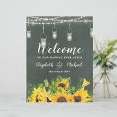 Welkomstbord voor begrotingsbruiloft Zonnebloemen  (Staand voorkant)