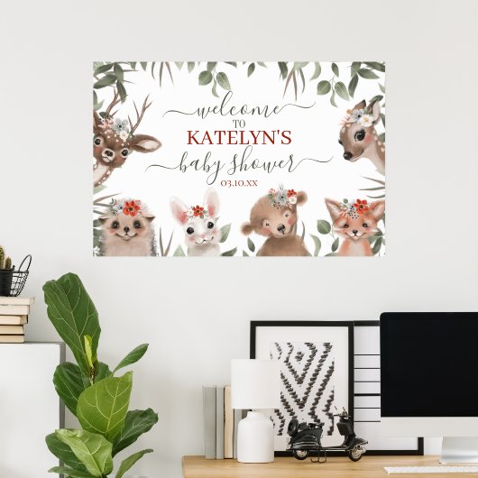 Welkomstbord voor boslanddieren Greenery Poster (Thuiskantoor)